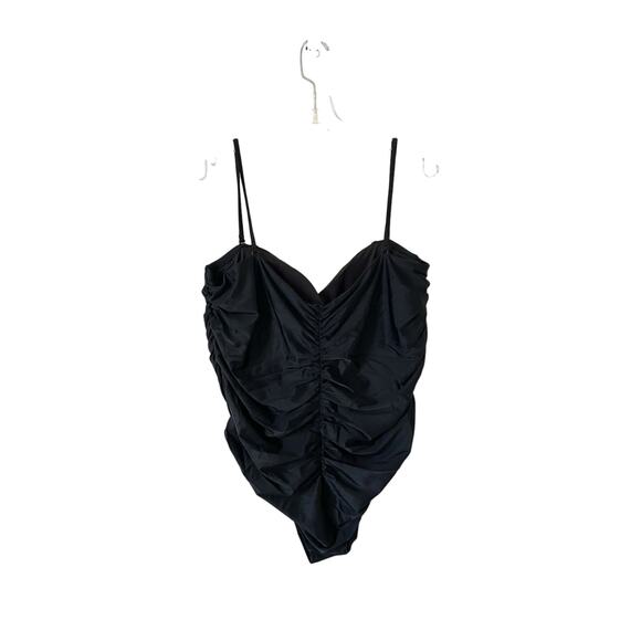 J. Crew Ruched Removable Strap Bandeau One Piece Bathing Suit Black Size 24 NEW - Picture 1 of 7